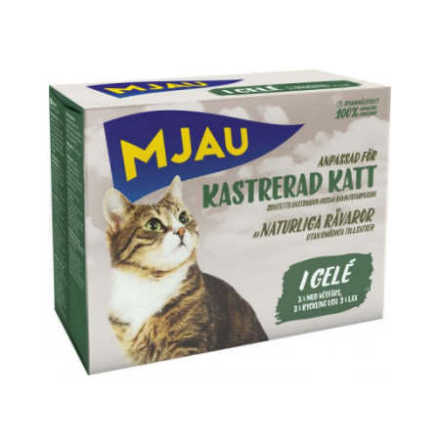 Mjau för kastrerad katt multipack Lax, nöt &amp; kyckling i gele´ 8x85g, Mjau