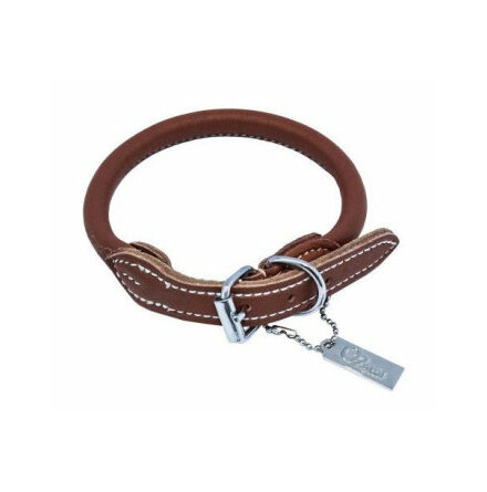 Hundhalsband lder rundsytt 6mmx40cm eller 8mmx45cm cognac