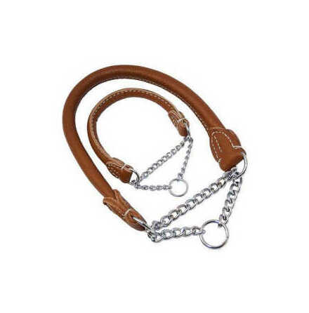 Hundhalsband lder halvstryp rundsytt 8mmx40cm eller 10mmx45cm cognac