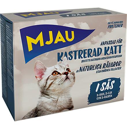 Mjau fr kastrerad katt multipack kalv, lax &amp; kalkon i ss 8x85g, Mjau