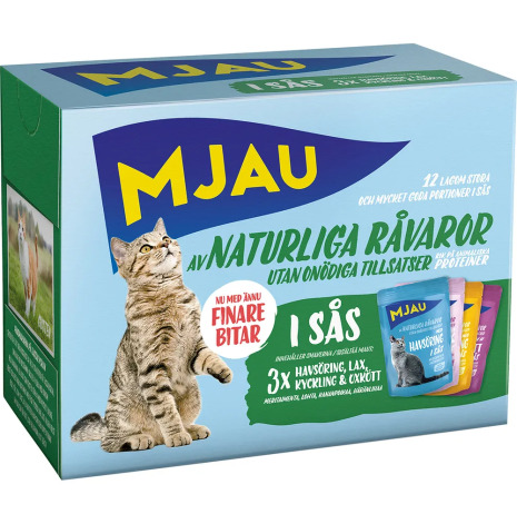 Mjau Pouch Multipack Kött- & Fisk smaker i Sås 12x85gr