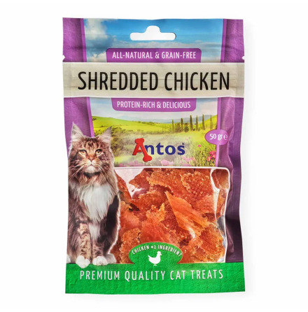 Kattgodis strimlad torkad kyckling, naturgodis 50g, Antos