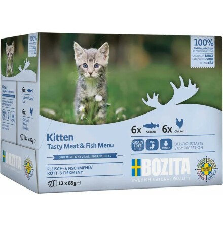 Kattungefoder Kitten bitar i s�s k�tt/fiskmeny 12x85g, Bozita Feline