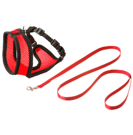 Kattsele mesh med koppel r�d/svart M, Flamingo