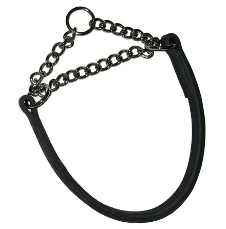Hundhalsband halvstryp dubbelsytt fyrkantsl�der 10x50mm svart, Alac