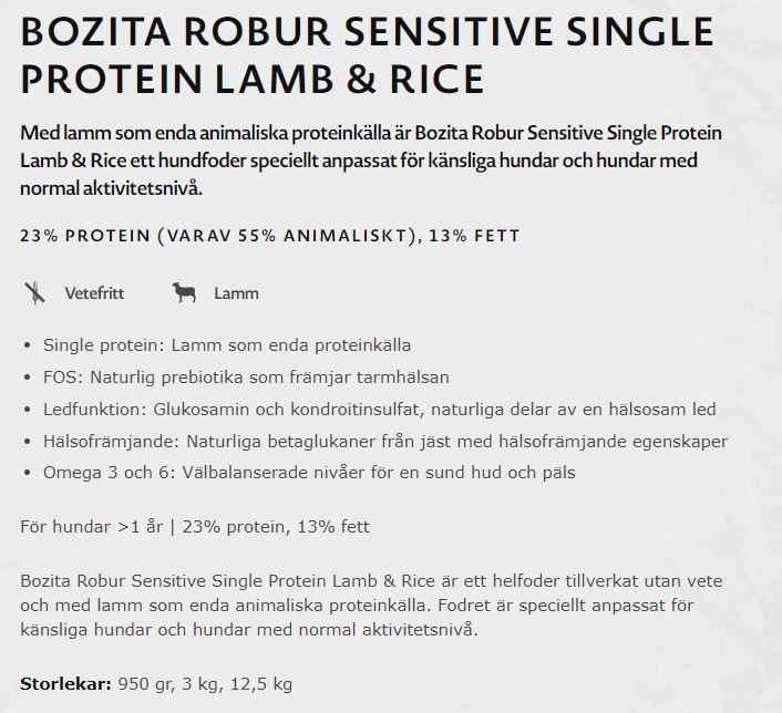 Bozita Robur Singel protein lamb & rice